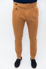 Pantaloni Bej Inchis Italienesti Cu Pense Barbati