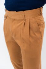 Pantaloni Bej Inchis Italienesti Cu Pense Barbati - imagine 4