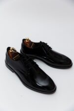 Pantofi Eleganți Bărbați Negru Lucios Ceremonie 100% Piele Naturală