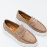 Mocasini Smart Casual Crem/Gri Bărbați Piele Întoarsă Naturală