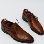 Pantofi Eleganti Barbati Oxford Maro Coniac Pictat Manual Piele Naturala