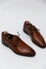 Pantofi Eleganti Barbati Oxford Maro Coniac Pictat Manual Piele Naturala