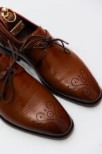 Pantofi Eleganti Barbati Oxford Maro Coniac Pictat Manual Piele Naturala - imagine 2