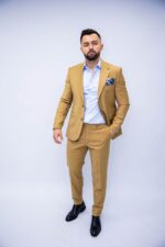 Costum Bărbați Bej Elegant 88% Lana Super 160’s - imagine 2