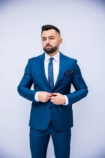 Costum Bărbați Albastru Petrol Elegant 100% Lana Super 160’s - imagine 3