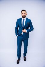 Costum Bărbați Albastru Petrol Elegant 100% Lana Super 160’s