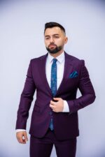 Costum Bărbați Bordo Închis Elegant 100% Lana Super 160’s - imagine 3