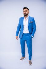 Costum Bărbați Albastru Ocean Elegant 88% Lana Super 160’s - imagine 4