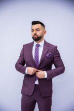 Costum Bărbați Mov Deschis Elegant 88% Lana Super 160’s - imagine 2