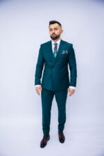 Costum Bărbați Verde Smarald Două Rânduri Elegant 88% Lana Super 160’s - imagine 4