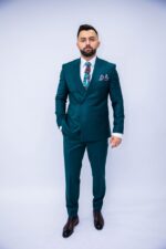 Costum Bărbați Verde Smarald Două Rânduri Elegant 88% Lana Super 160’s