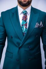 Costum Bărbați Verde Smarald Două Rânduri Elegant 88% Lana Super 160’s - imagine 3