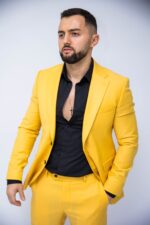 Costum Bărbați Galben Elegant & Smart Casual 88% Lana Super 160’s - imagine 5