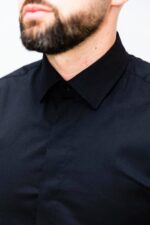 Cămașă Bărbați Neagră Premium 97% Bumbac 3% Lycra - imagine 4