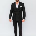 Costum Barbati Negru La Două Randuri De Butoni Metalici
