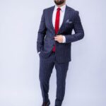 Costum Bărbați Modern & Smart Casual Gri În Dungi 88% Lana Super 160’s