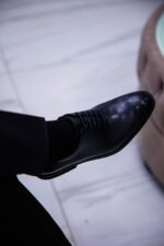 Pantofi Eleganți Bărbați Negri Mati Oxford Din 100% Piele Naturală Talpă Din Spumă - imagine 3