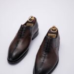 Pantofi Eleganți Bărbați Oxford Maro Patina Piele Naturală