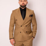 Costum Bărbați Camel Elegant Două Rânduri 88% Lana Super 160’s